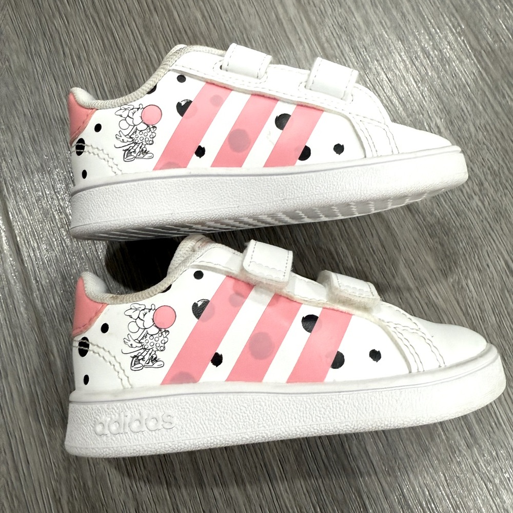 Adidas Kids Shoes - White with Pink Stripes